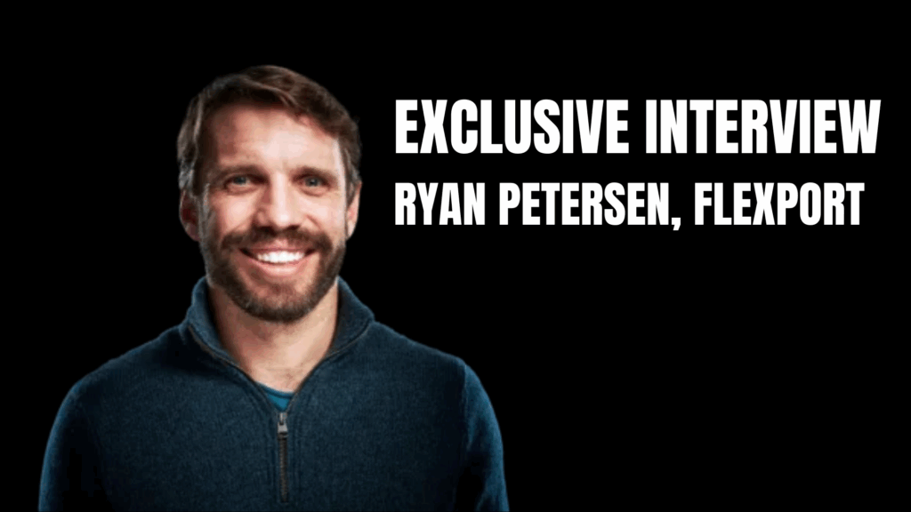 Interview with Flexport executive on black background.