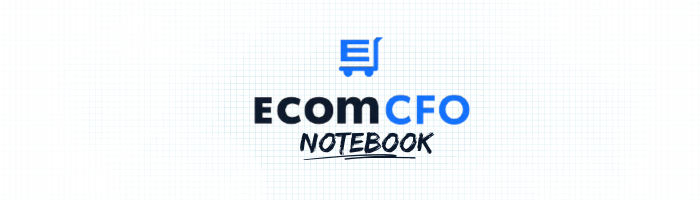 Ecom CFO Notebook logo with shopping cart icon.